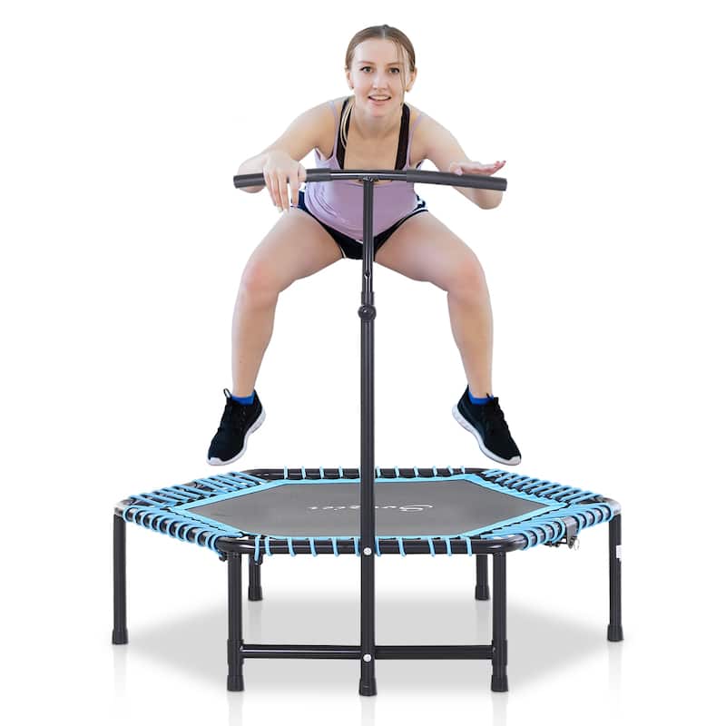 Soozier Portable & Foldable Small Exercise Trampoline with 3-Level Adjustable T-Bar, Great for Adults Working Out