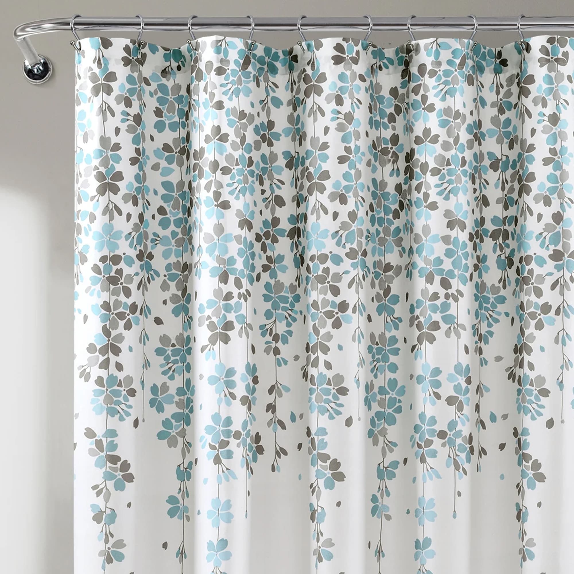Rowley Shower Curtain-Floral Animal Bird Print Design 72" x 72" Blue and Gray 