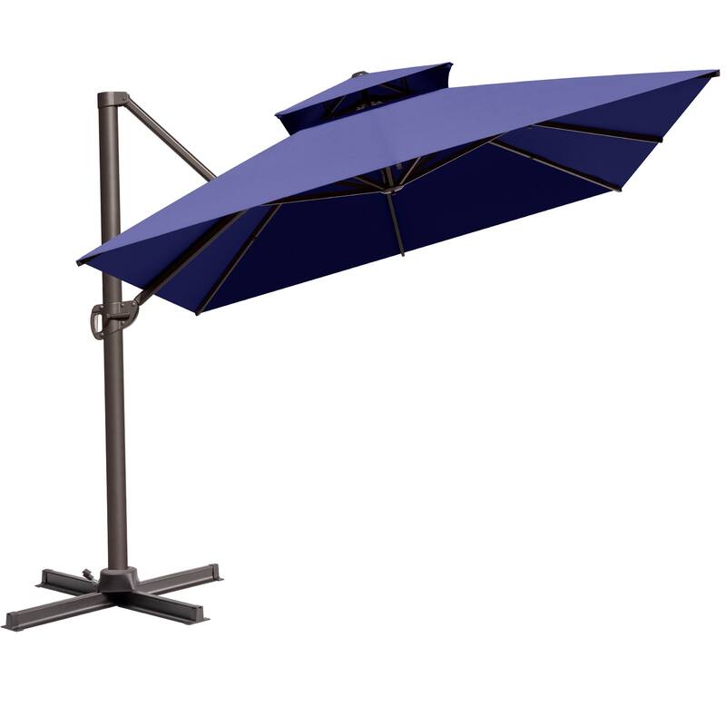 VredHom 10x13FT Outdoor Patio Offset Umbrella 360 Degree Rotation without Base - Navy Blue