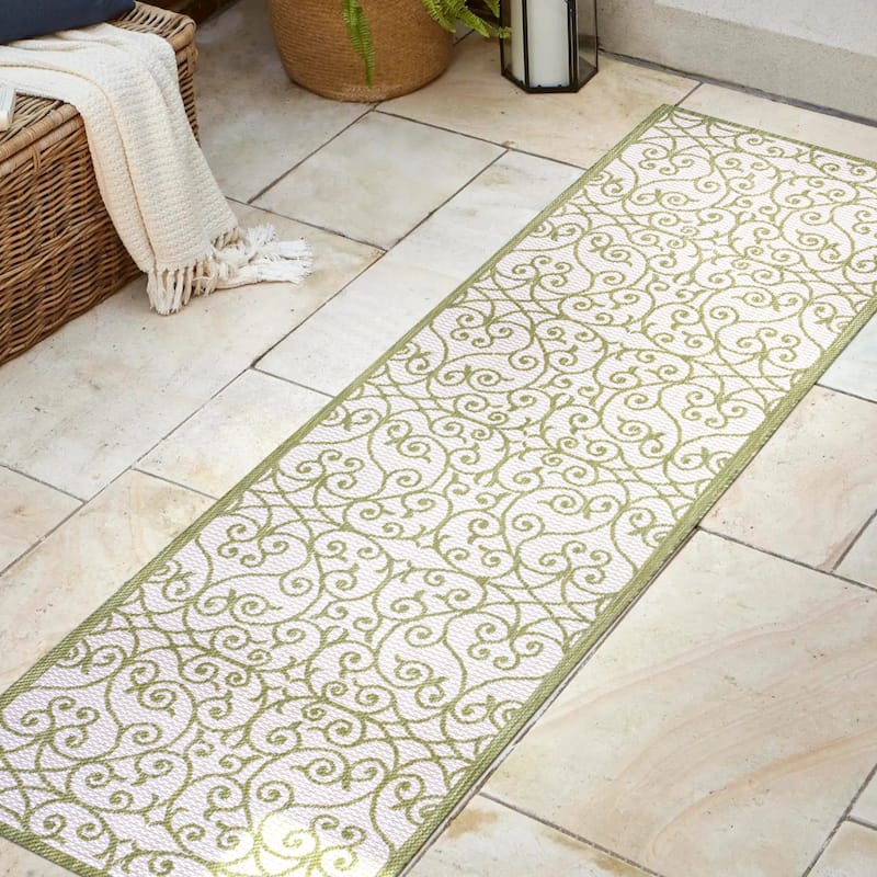 JONATHAN Y Ourika Textured Weave Indoor/Outdoor Area Rug - 2 X 10 - Green/Cream