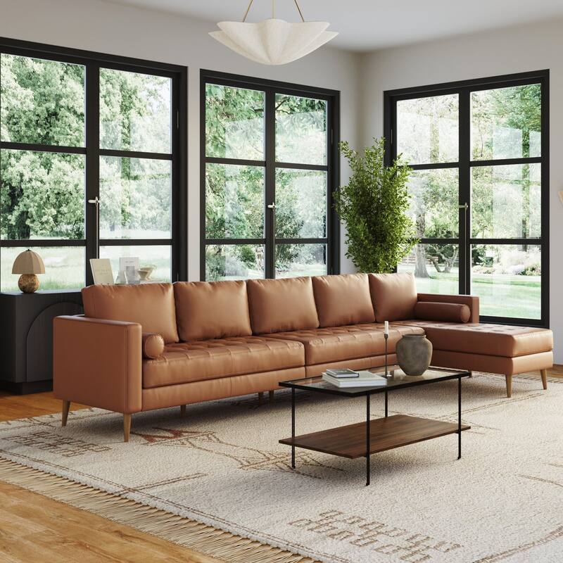 Breeze Mid Century Modern Sofa, Leather Couch with Tufted Cushion and Solid Wood Frame