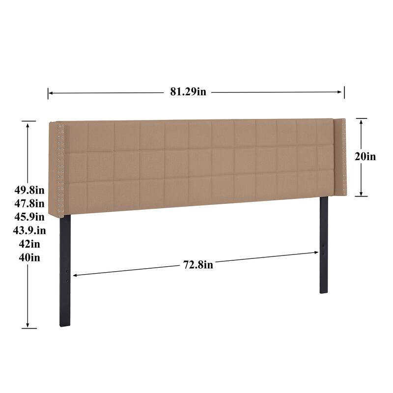 Javlergo Queen/King Size Adjustable Upholstered Headboard Modern Wingback Headboard with Double Nailhead Trimming