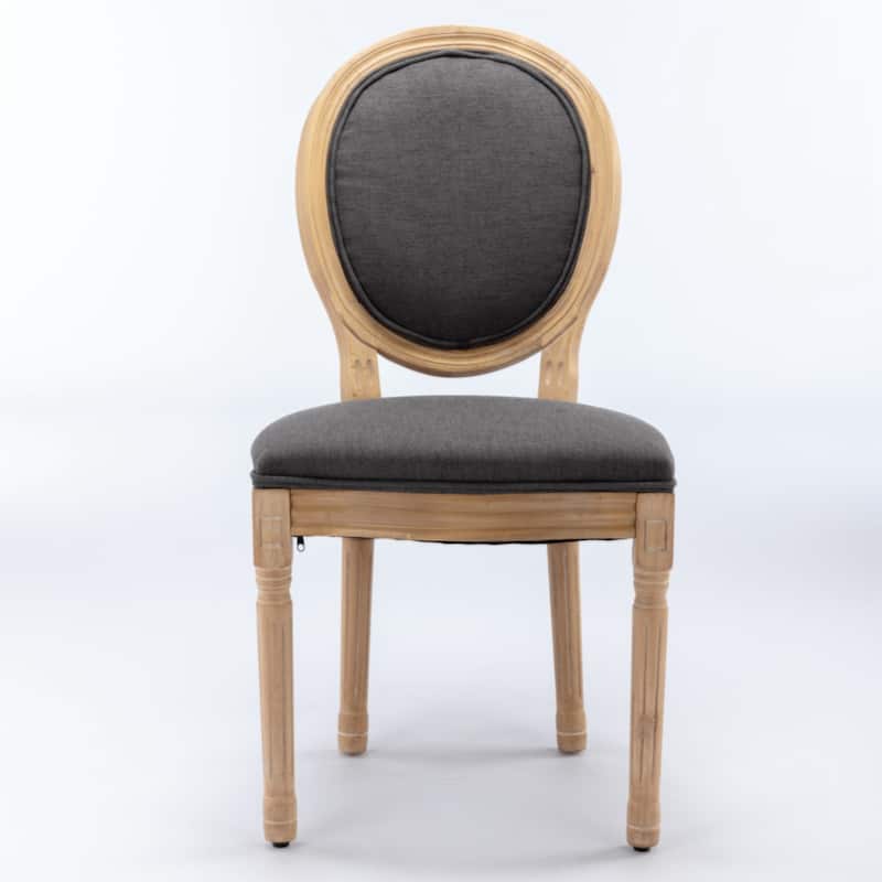 Furniture,French Style Solid Wood Frame Antique Painting Linen Fabric Back Dining Chair,Set of 2