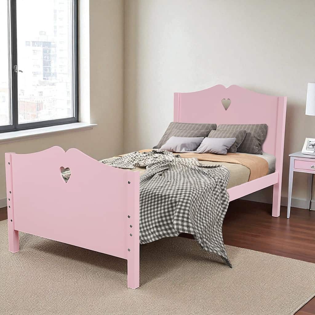 Twin Size Wood Platform Bed with Headboard and Footboard, Solid Pine Frame and Slat Support, No Box Spring