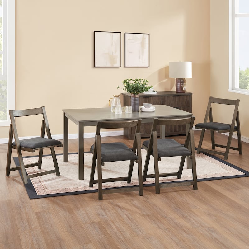 Contemporary 19" Wide Portable Folding Brushed Wooden Dining Chairs with Padded Cushion - Set of 4 - Dark Walnut