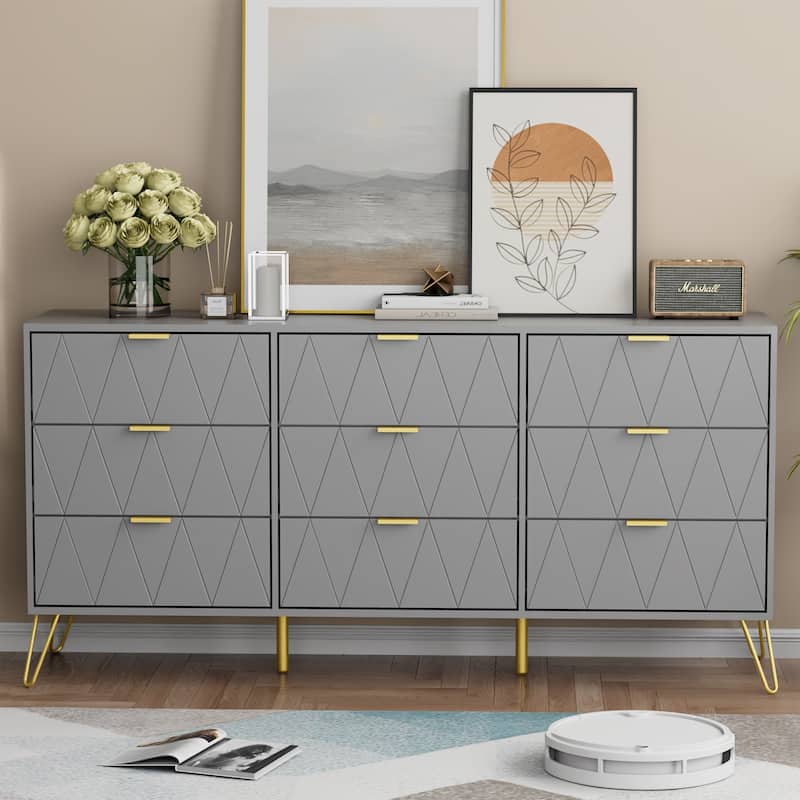 9 Drawers Chest Of Dresser Storage Tower Cabinet Bedroom Organizer - Grey