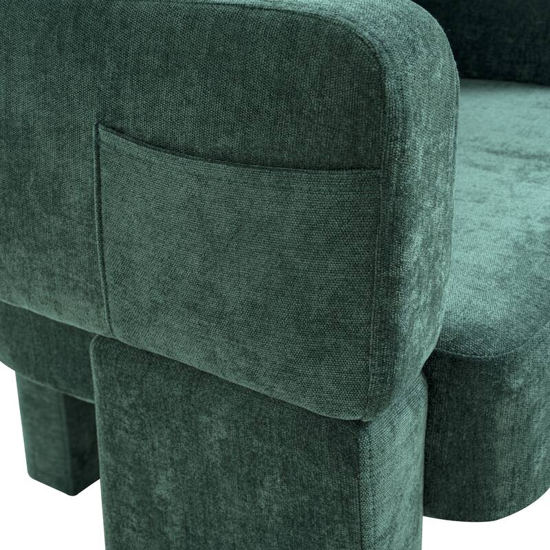 Modern 3-Leg Chenille Accent Chair with Ergonomic Arms & Removable Pillow, Plush Small Space Armchair, Single Sofa Chair