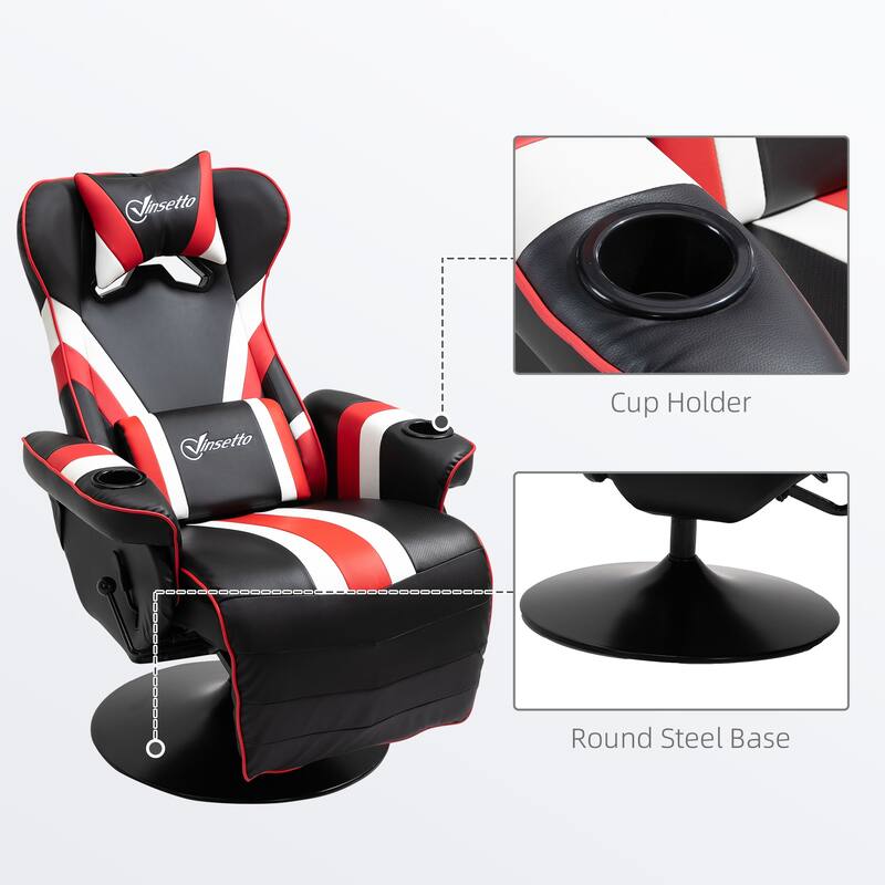 360° Swivel Racing Style Gaming Recliner Chair with Lumbar Support, Footrest and Dual Cup Holders for Game Room