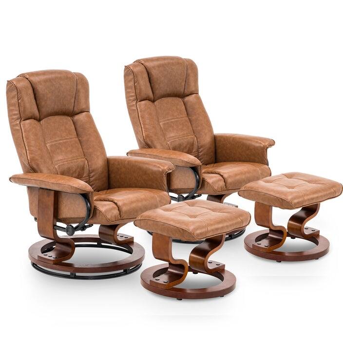 MCombo Set of 2 Swivel Recliner Chair with Wood Base and Ottoman