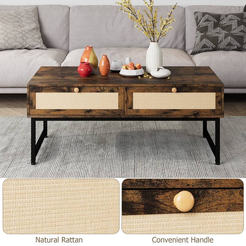 Rattan Coffee Table with 2 Drawers