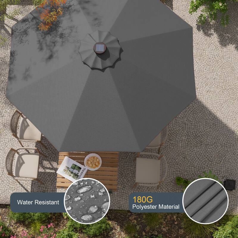 LIVOOSUN 9Ft Patio LED Market Umbrella Outdoor Table Steel Umbrella