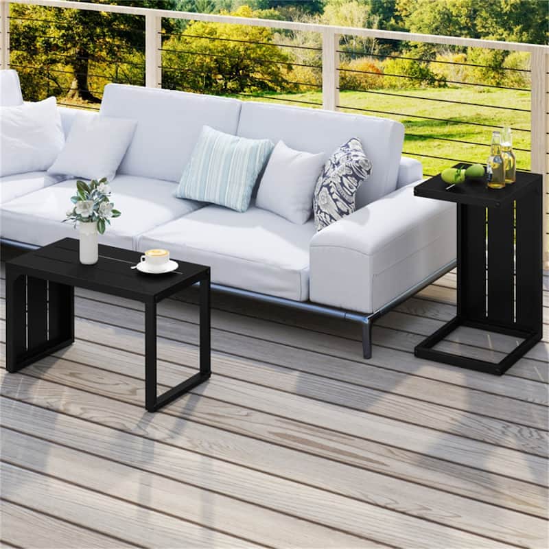 Modern Black Metal C-Shaped Convertible Side End Table Nightstand for Living Room - 17" x 14" x 27"