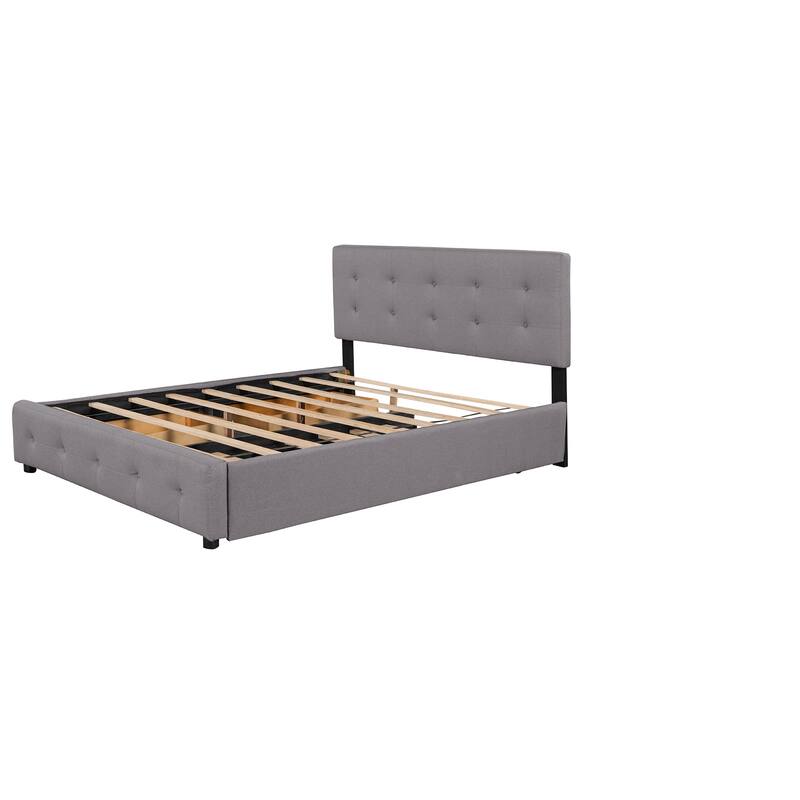 Queen Size Upholstered Platform Bed with 2 Drawers & Twin XL Trundle