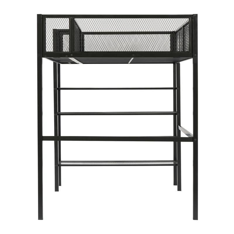 Twin/Full Metal Loft Bed with Built-in Desk, Shelves, and Storage, Modern Design