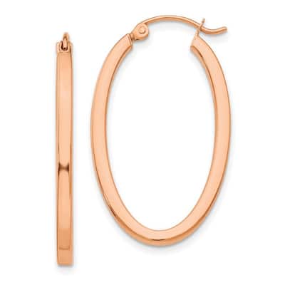 Curata 14k Rose Gold Solid Polished 29x2mm Oval Tube Hoop Earrings
