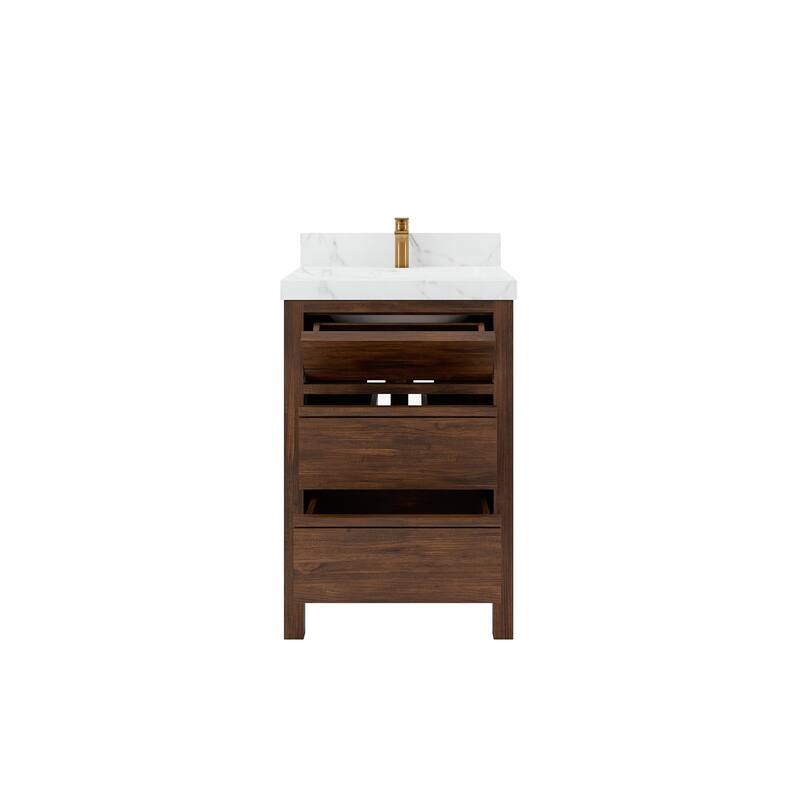 Willow Collections 24 x 22 Elizabeth Teak Single Bowl Sink Bathroom Vanity with Quartz or Marble Countertop