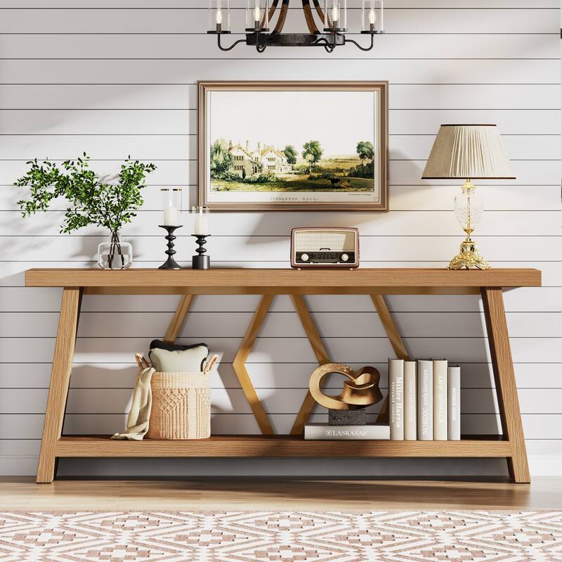 70.86-Inch Console Table, Wood Entryway Table with Storage, Couch Side Foyer Hallway Accent Table for Living Room, Entrance