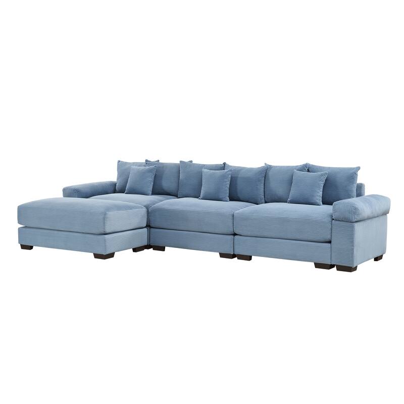 GDFStudio - Corduroy L-Shaped 3-Seater 130" Cloud Modular Sectional Couch with Ottoman