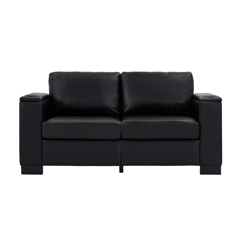 PU Leather Loveseat Sofa Deep Seat Couch with Storage and Cup Holders