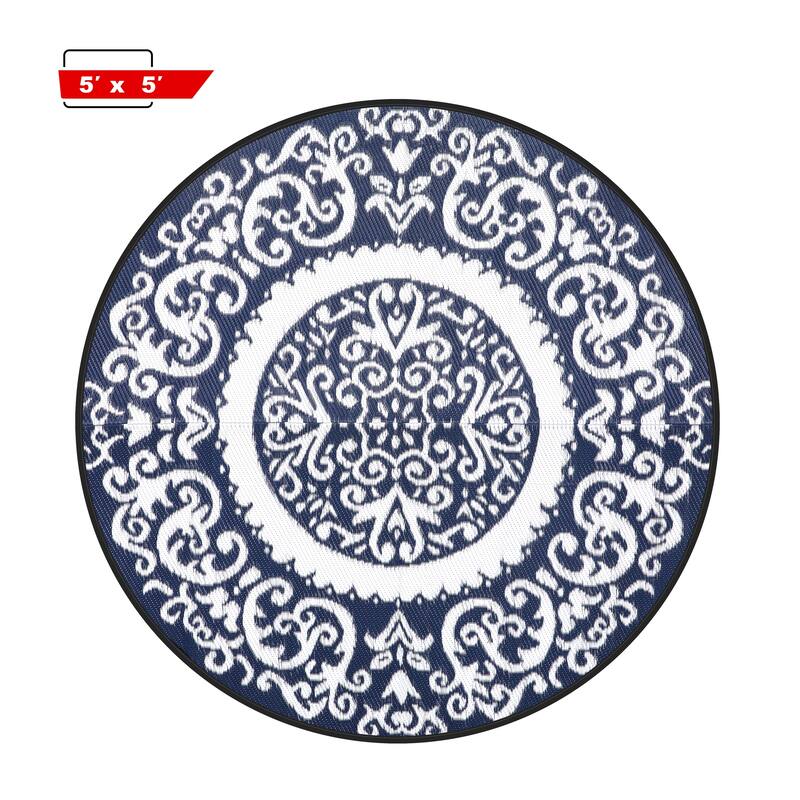 Nuu Garden 5" round Indoor/Outdoor Tribal Inspired Floral Area Rug - 5' Round
