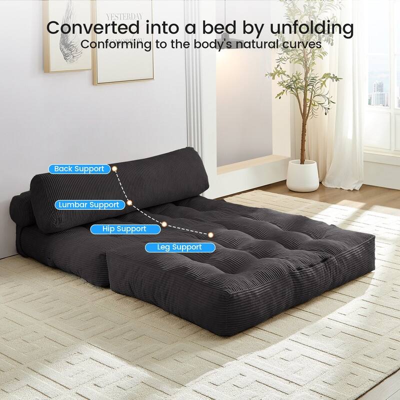 Mixoy W32''/W50'' Corded Velvet Fabric Folding Floor Lazy Futon Sofa Bed