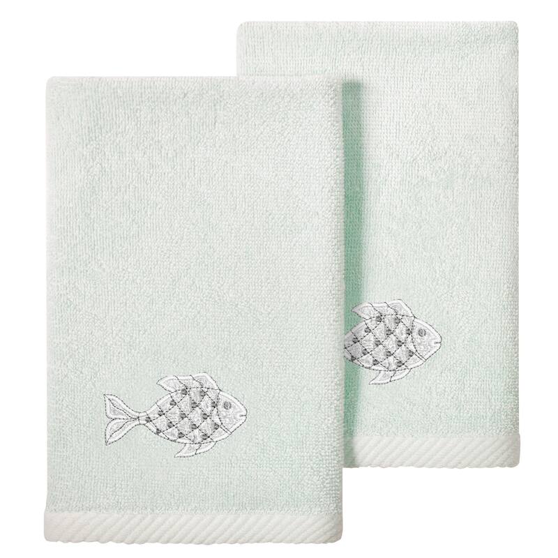 Authentic Hotel and Spa 2PC Embellished Fingertip Towel Set - Aqua