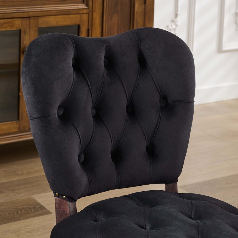 French Vintage Tufted Upholstered Fabric Dining Chair,Set of 2