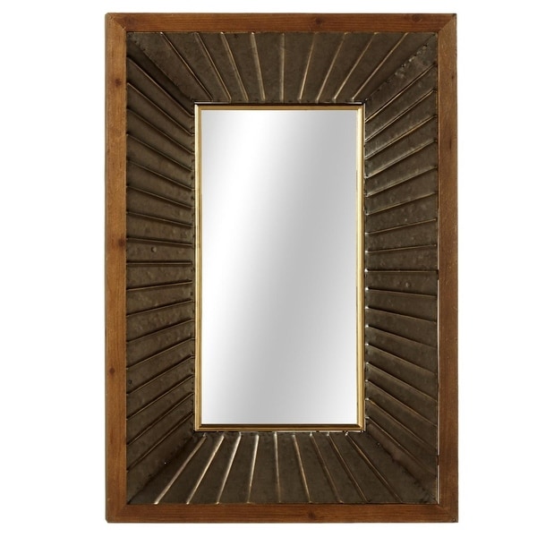 Wooden Brown Framed Galvanized Metal Fluted Decorative Rectangular Wooden Brown Framed Galvanized Metal Fluted Decorative Rectangular Wall Mirror 38