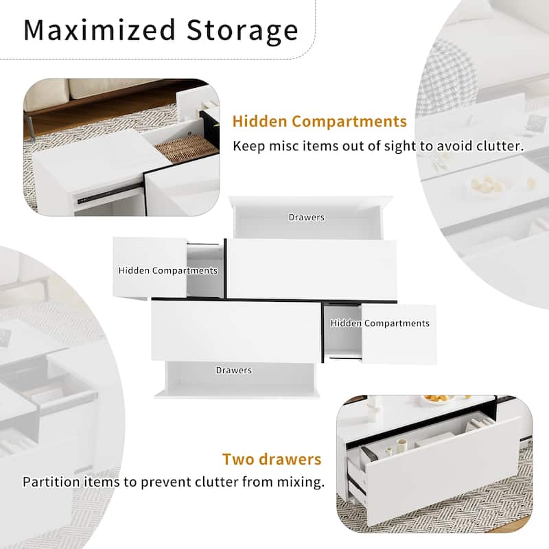 Space-Saving Extendable Coffee Table (47.2"-72.7") - Dual Storage & Glossy Finish‌