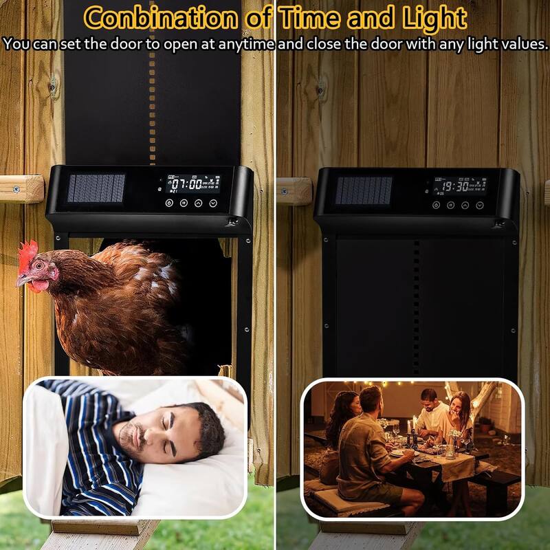 BOSSIN Automatic Chicken Coop Door, Solar Powered Chicken Door with Timer & Light Sensor, 4 Modes Aluminum,Remote Control