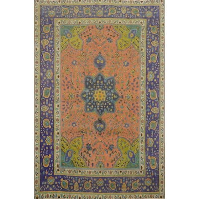 Hand Knotted Oriental 100% Wool Carpet Traditional Floral Oranges & Rust Tabriz Area Rug - 10' 9'' X 7' 8''
