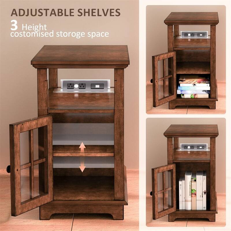 End Table with Hidden Charging Station - 23.6"D x 14"W x 23.6"H