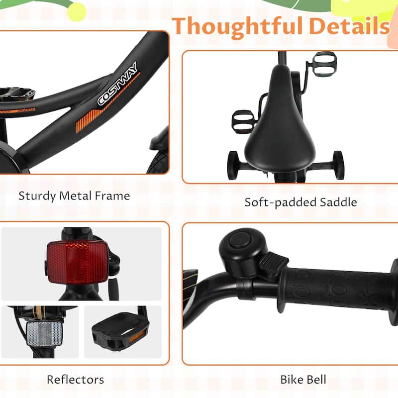 Costway 14" Kids Bike with Removable Training Wheels Adjustable Seat & - See Details