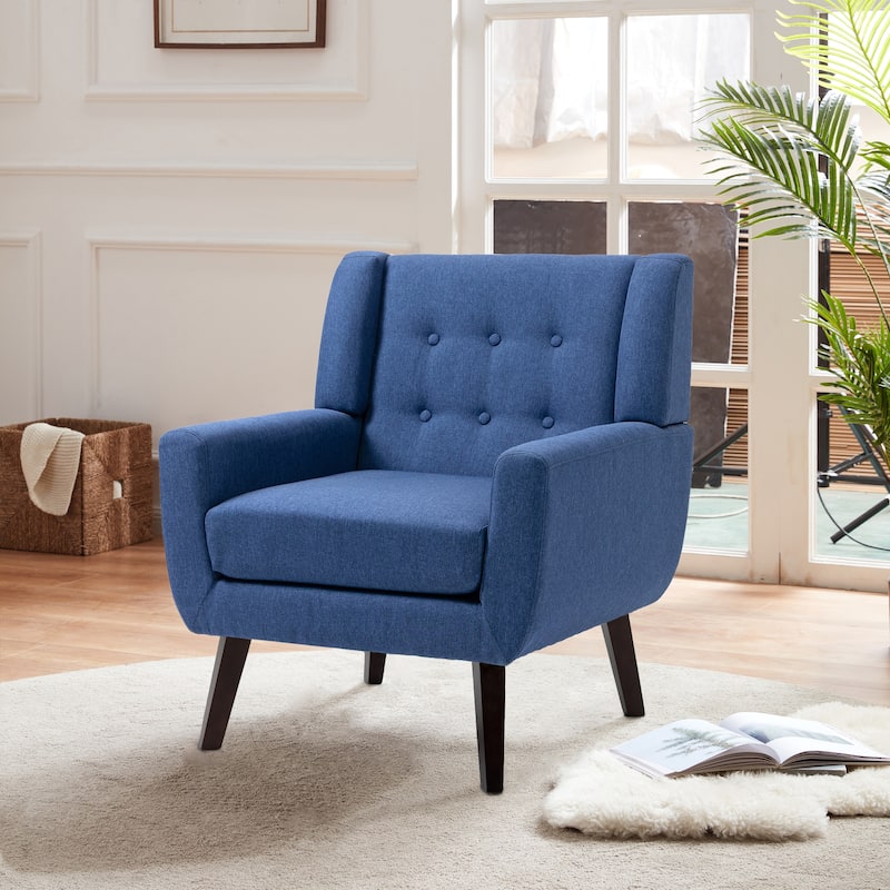 Modern Upholstered Faux Leather Tufted Armchair Linen Accent Chairs - 1-piece Chair - Blue/Linen