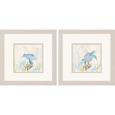 Blue Sea Turtle S/2 Framed Art Under Glass