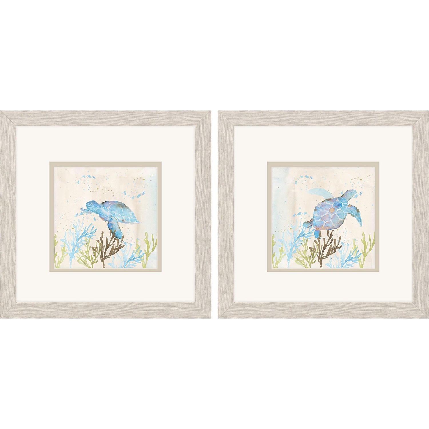 Blue Sea Turtle S/2 Framed Art Under Glass