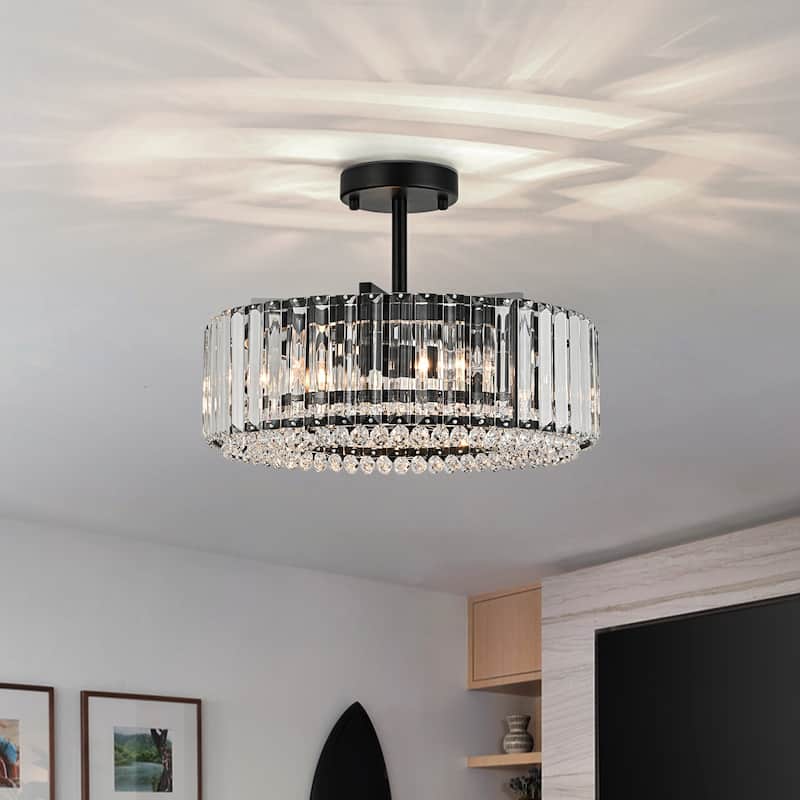 Modern Glam 4-Light Crystal Semi Flush Mount with Round Drum Shape