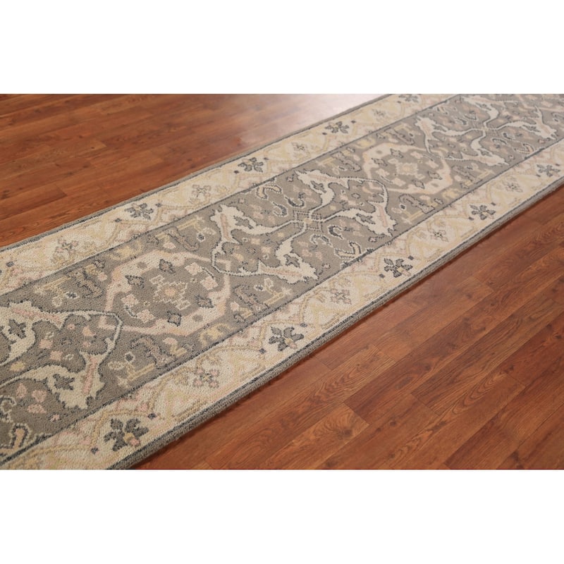 Gray & Ivory Oushak Indian Runner Rug Handmade Wool Carpet - 2'6"x 9'9"