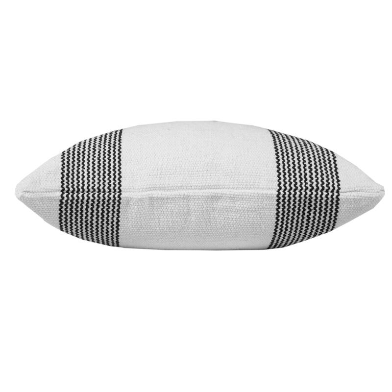 Handwoven Geometric Striped Cotton Throw Pillow Cover - 20" - White and Black