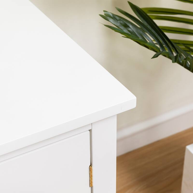 71" Modern TV Stand, Entertainment Center Media Console, Solid Wood Frame TV Cabinet with Changhong Glass Doors & Metal Handles