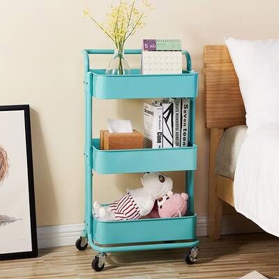 3-Tier Rolling Metal Storage Organizer Kitchen Cart with Caster Wheels