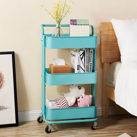 3-Tier Rolling Metal Storage Organizer Kitchen Cart with Caster Wheels