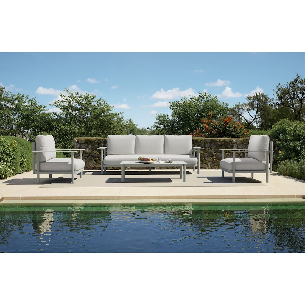 4-Piece Outdoor Patio Deep Seating Set with Beige Cushions