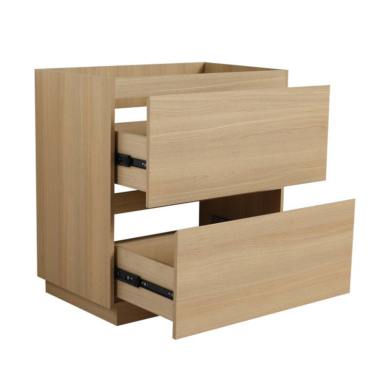 Modern 24" Bathroom Vanity with Double Drawers, Freestanding Cabinet in Oak, Easy Assembly