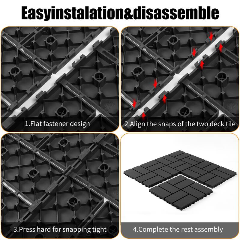 Plastic interlocking decking tiles, 44 packs of terrace decking tiles, 12 inches x 12 inches waterproof