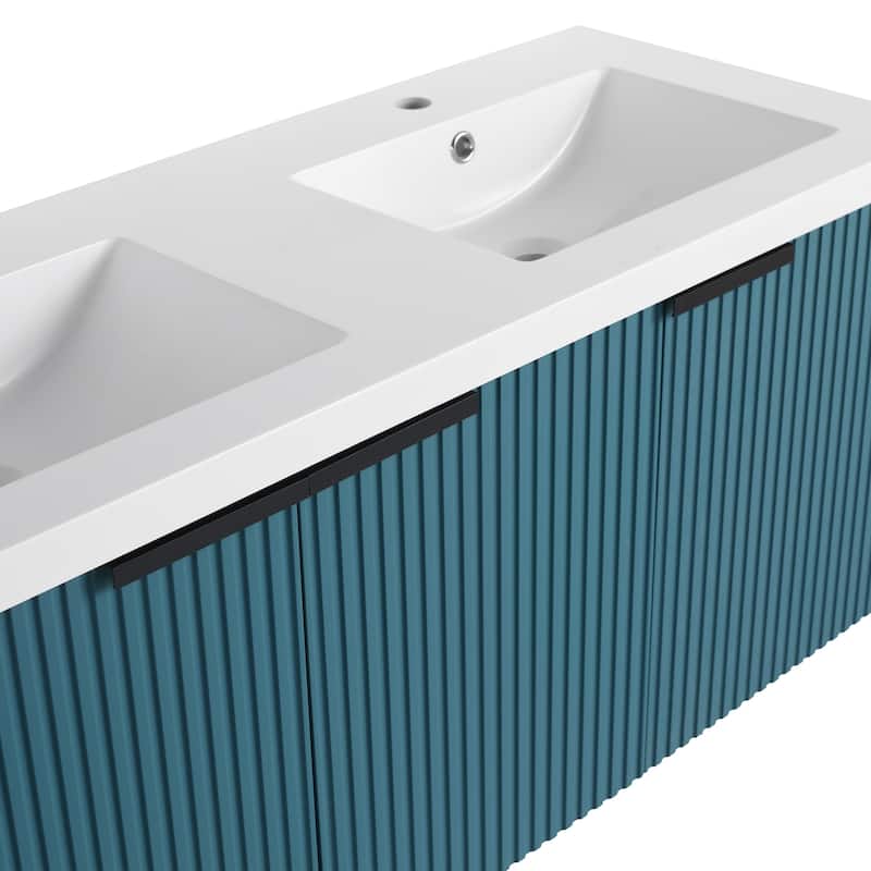 Wall Mounted Bathroom Vanity with Resin Double Sink
