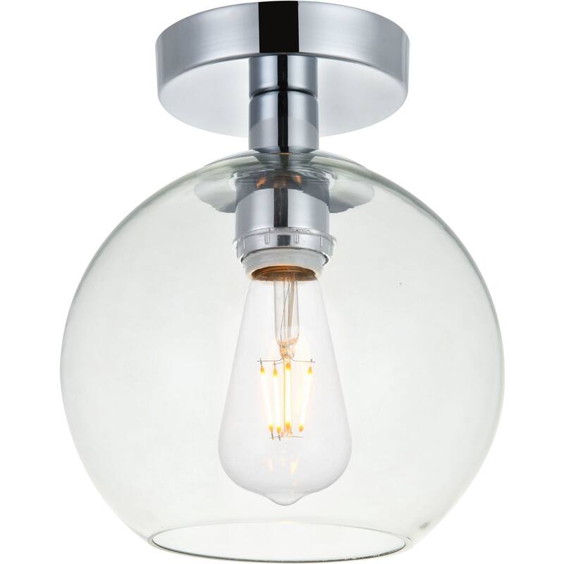 Elegant Lighting Baxter Single Light 8" Wide Semi-Flush Globe Ceiling - Chrome / Clear