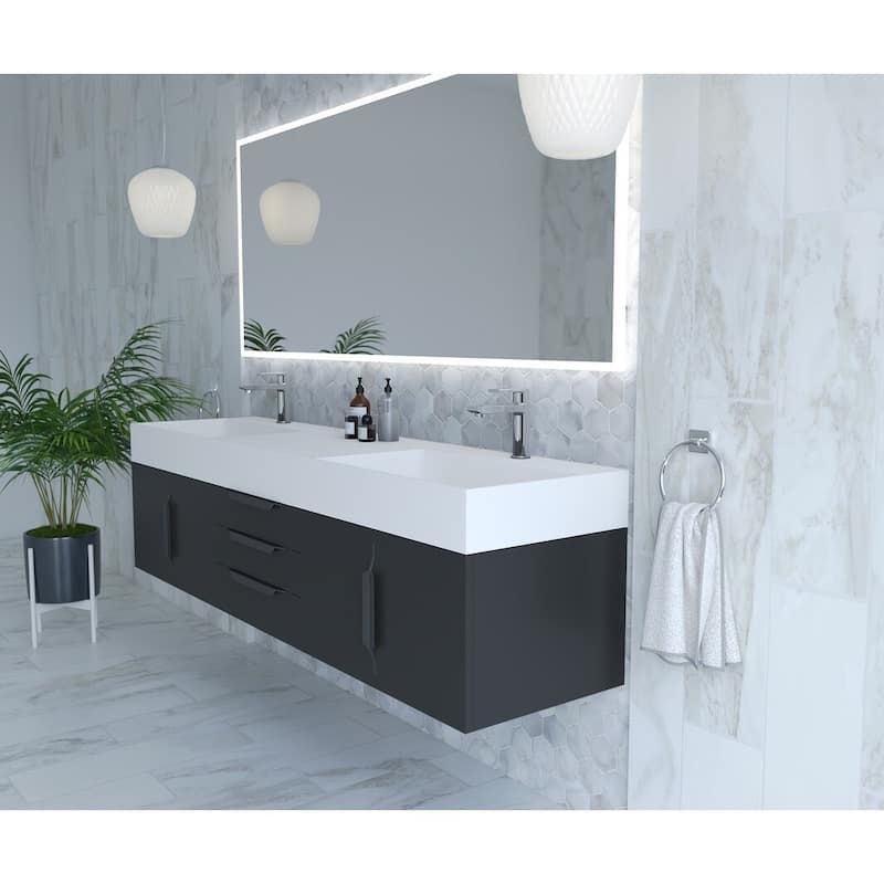 Amazon 72" Wall Mounted Bathroom Vanity Set w/ White Top