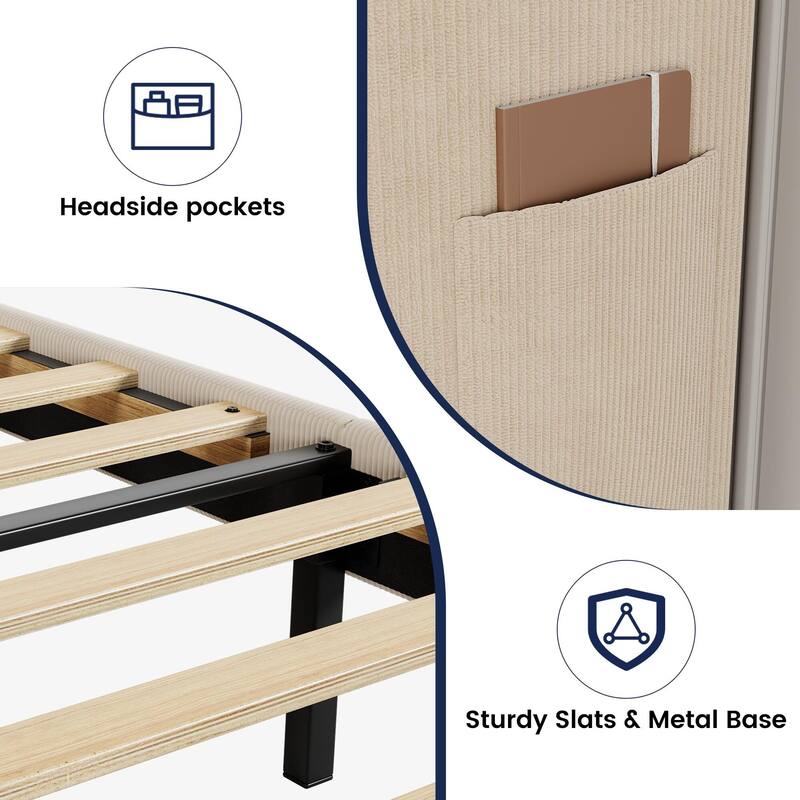 Platform Bed Frame with Upholstered Wingback Headboard