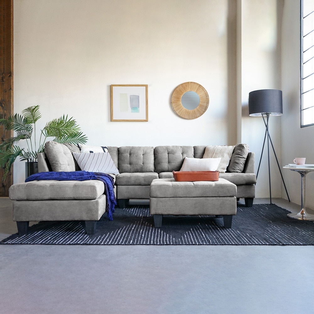 3 piece modern large tufted microfiber sectional sofa new arrivals
